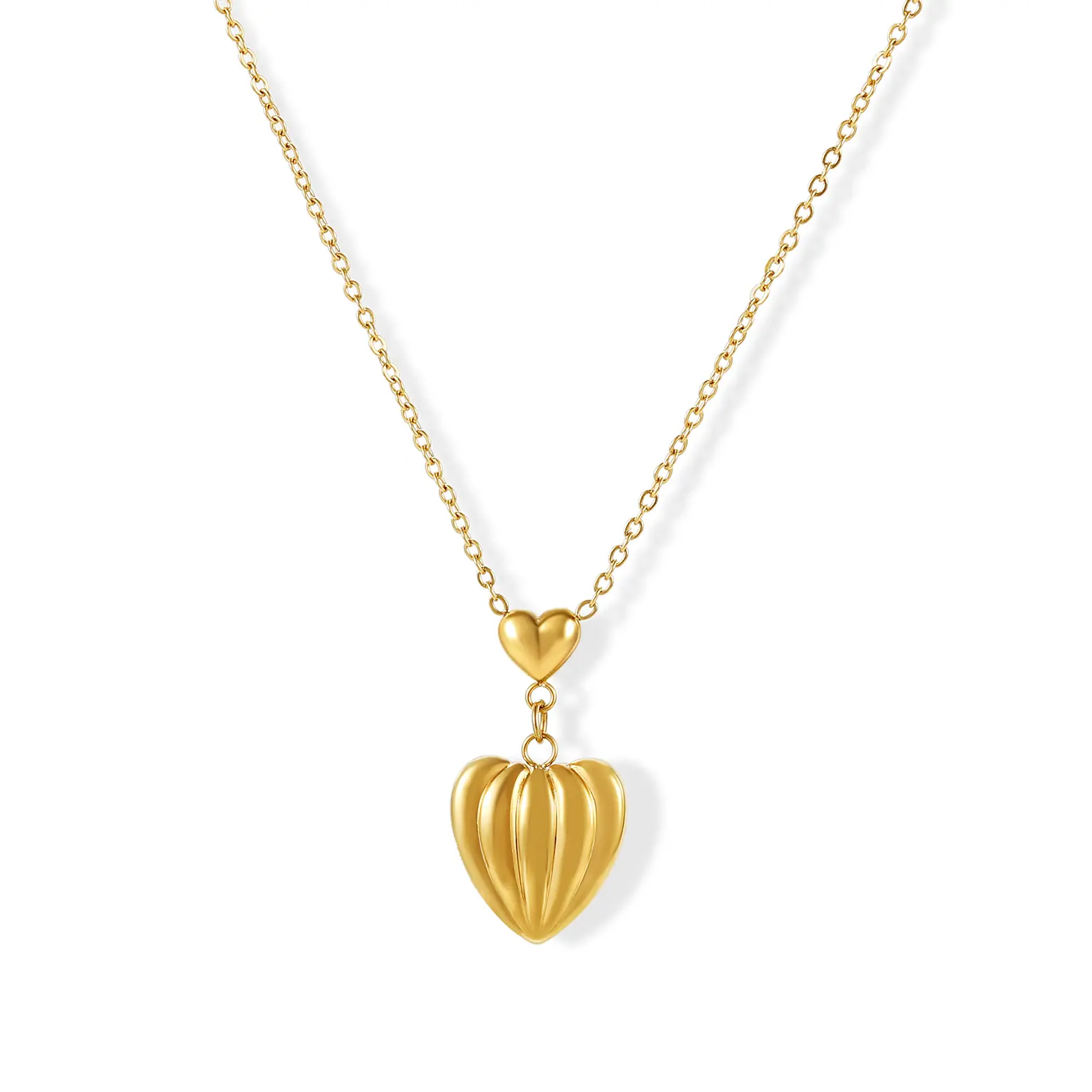 Waterproof Anti-Tarnish Two-Tier Heart Hot Air Balloon Gold Necklace Minimalist Daily Wear Gift for Her