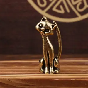 New Funny Cat Brass Figurine, Desktop Statue, Office Desktop Decor Handheld Ornament, Creative Desk Decoration Gift Idea, Best Present for Cat Lovers