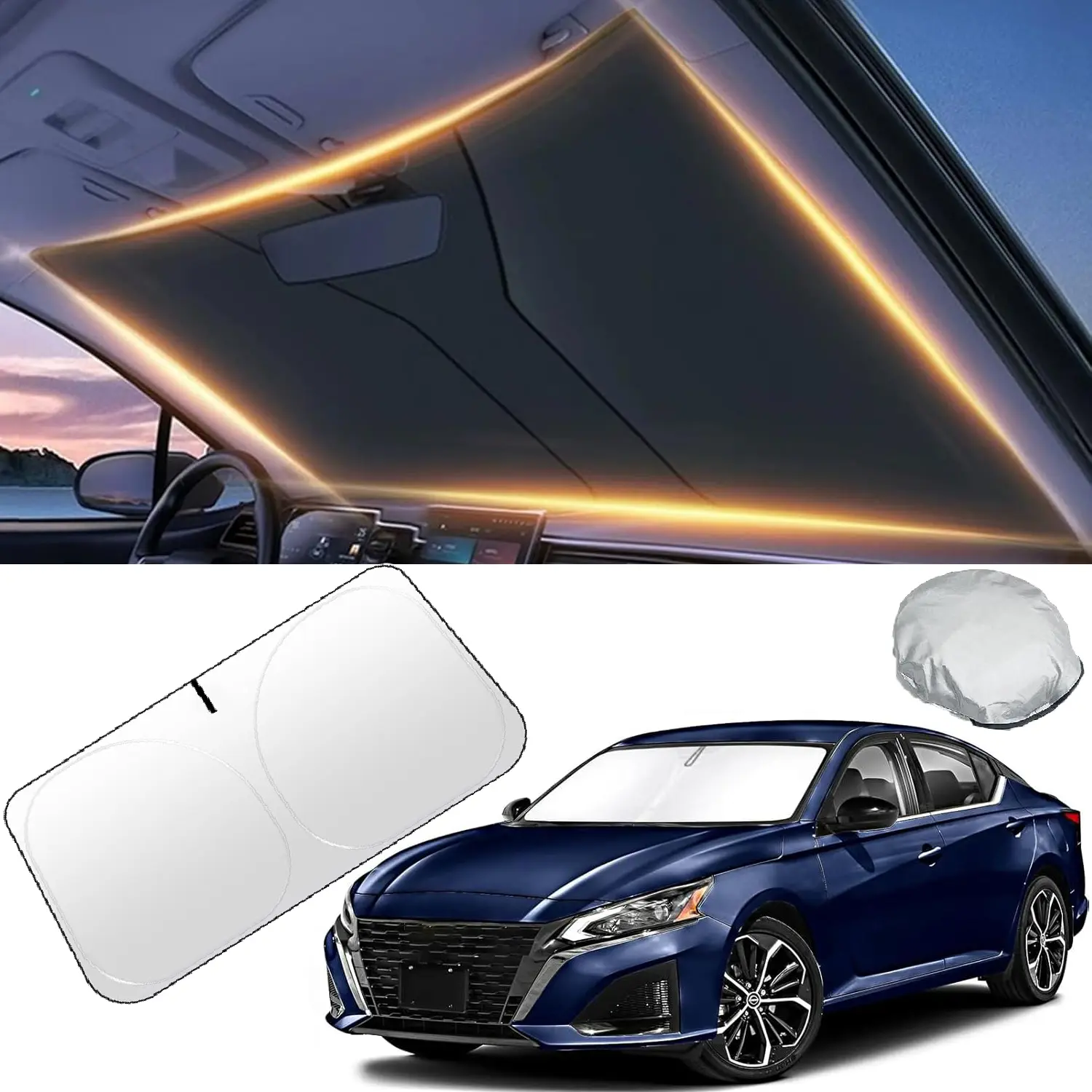 55" x 27.5" Car Windshield Sun Shade , Foldable Car Windshield Sunshade With UV Block Car Front Window (Heat Insulation Protection) For Auto Windshield Covers Blackout Trucks Cars