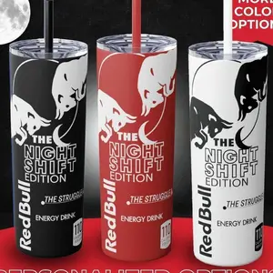 Redbull Energy Drink Tumbler, Nightshift Worker Edition Energy Drink Tumbler 20oz, Wraparound 20oz Stainless Steel Tumbler Drinkware Flasks