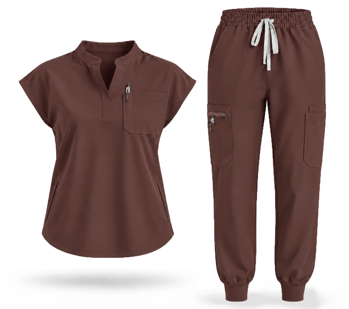 EADFLIE Women’s Scrub Set with Mandarin Collar Top & 9 Pocket Cargo Jogger Pants, 4 Way Stretch Medical Uniform, Wrinkle Resistant Woven Fabric, Breathable Nurse Workwear Suit with Functional Pockets