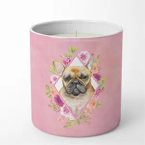 Carolines Treasures  10 oz Fawn French Bulldog Pink Flowers Decorative Soy Candle