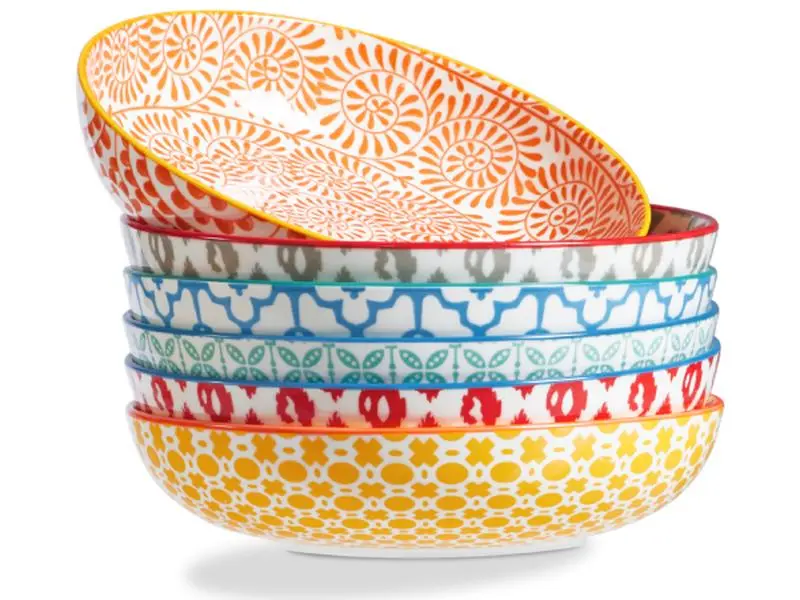 ONEMORE Ceramic 36oz Pasta Bowls, Set of 6 - Oven/Microwave/Dishwasher Safe Dinner Bowls, Assorted Color Serving Stylish ceramic bowl