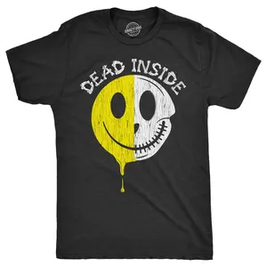 Mens Dead Inside T Shirt Funny Creepy Skeleton Smile Face Joke Tee for Guys Mens Funny T Shirts Cool Vintage Fashion T-Shirt Gift Classic Menswear Funny mental health Short Sleeve Novelty Tees for Guys Black -