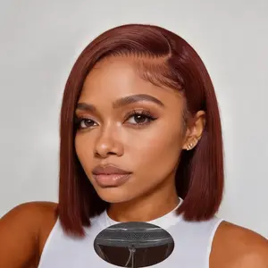 Wear and Go Reddish Brown Bob Wig Human Hair 180% Density 5x5 HD Lace Closure Pre Plucked Pre Bleached Pre Cut Glueless Wig Bob Wigs for Black Women Human Hair Short Straight Bob Drawstring Pull & Go Wig Beginner Friendly C Part Remy Hair Wig