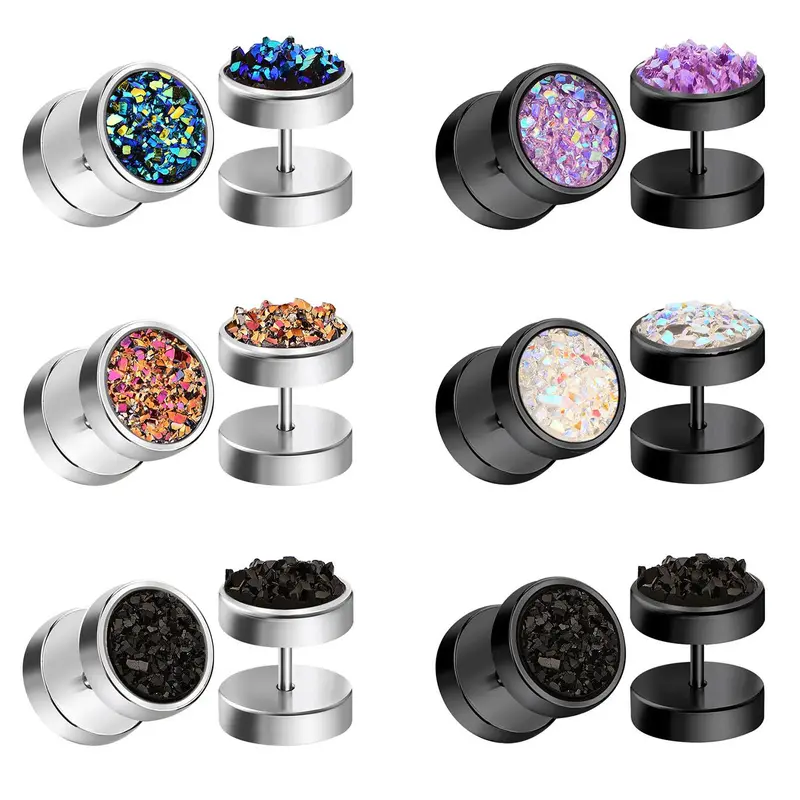 6 Pairs Mixed Color Stainless Steel Cubic Zirconia Stud Earrings, Earring Set, Stainless Steel Cz, Casual Matching Vintage Earrings Jewelry for Party, Classic Fashionable Jewelry Accessories for Daily Wear, Classic Style Earrings, Studs Earrings