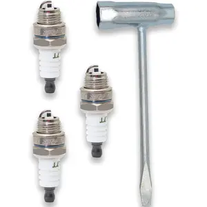3PCS BPMR7A/L7T Spark Plugs with 1PC 2-in-1 Chainsaw Scrench Wrench Tool. Compatible with STIHL and Husqvarna 2-stroke engines (33CC–52CC). Durable steel wrench with 13mm & 19mm sockets for chainsaw maintenance and repair..