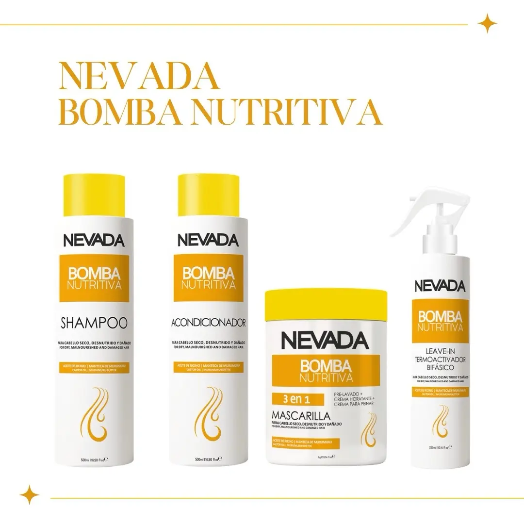 Kit Bomba Nutritiva ! Transforma tu cabello con el poder nutritivo de la naturaleza! diseñado para restaurar, fortalecer y proteger el cabello seco, dañado o maltratado. Incluye: Shampoo, acondicionador, mascarilla y termoactivador. Haircare