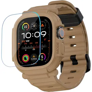 Elkson Made for Apple Watch Ultra 2 1 Band Case 49Mm Screen Protector Tempered Glass, Quattro Pro Series Rugged for Iwatch Bumper Strap Military Grade Durable Protective Cover Shock Proof Brown Tan Elkson Inc.