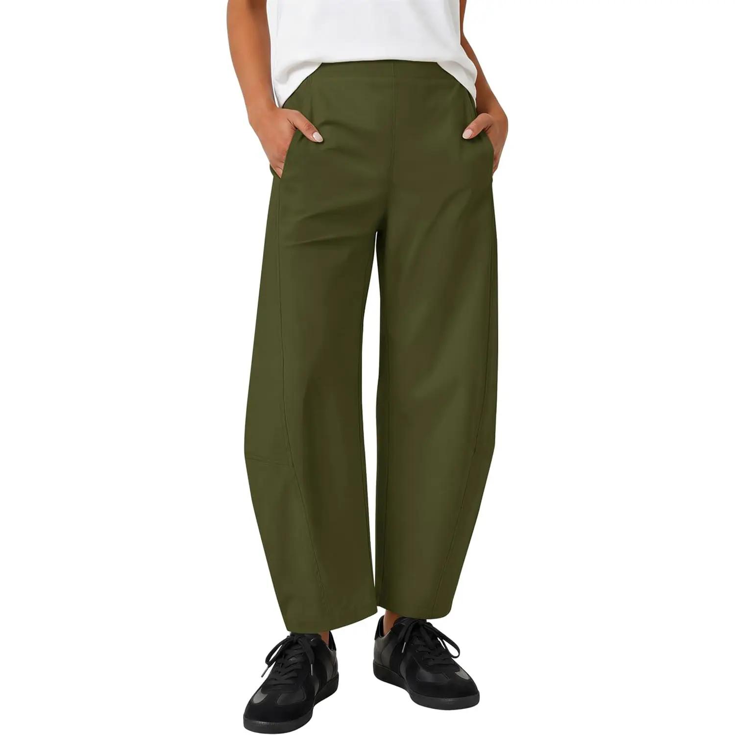 ZESICA Women's Barrel Travel Pants with Pockets | 2026 Trendy Baggy Hiking Golf Pant, Tapered Leg Cropped Ankle Trousers, Mid Rise Elastic Waist Outfits