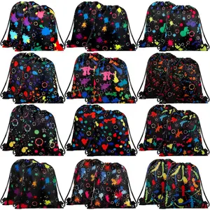 24 Pcs Glowing Drawstring Party Favor Gift Bags - Goodie Candy Bags for Birthday Party Supplies