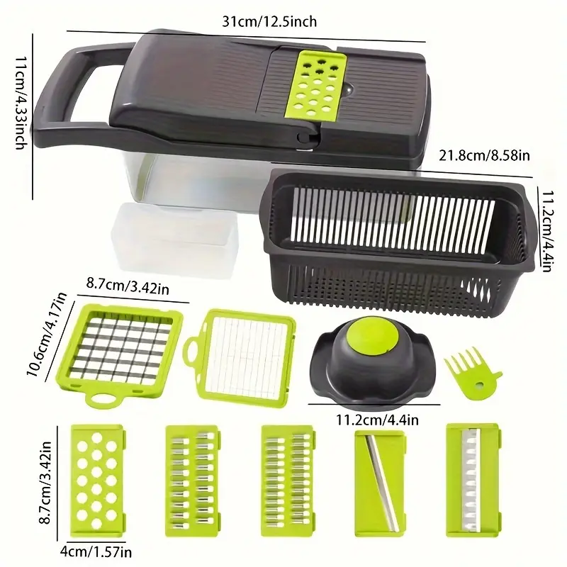 16-in-1 Multifunctional Vegetable Chopper and Slicer Set-Manual Food Processor with Container, Peelers & Cutters