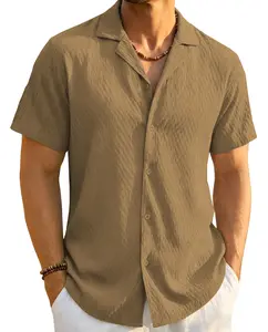 MAGCOMSEN Mens Button Down Shirt Short Sleeve Textured Cuban Shirts Lightweight Breathable Summer Beach Casual Shirt
