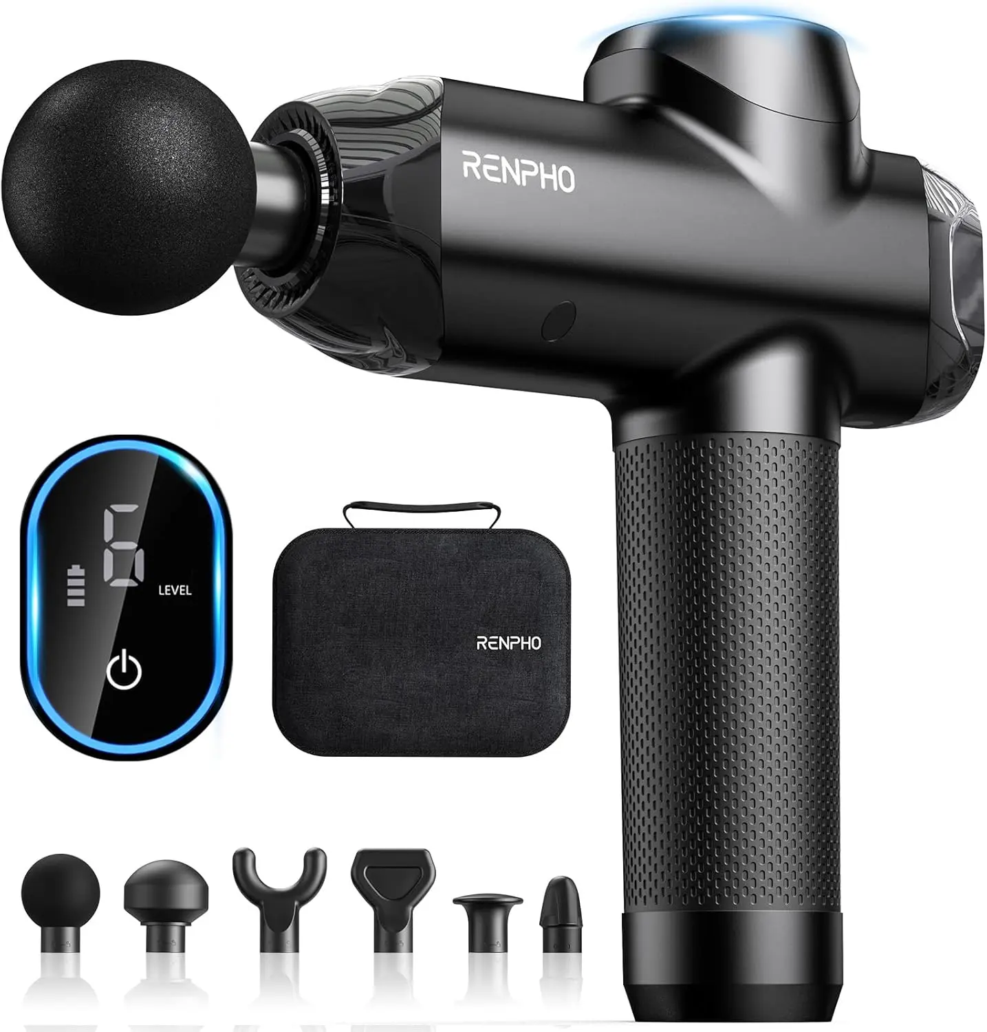 RENPHO Power Massage Gun Deep Tissue, 12mm Amplitude, Professional Massager | Muscle Back Massager, Portable Electric Handheld, LED Touch Display, FSA Eligible Wellness Gift for Athletes, HSA