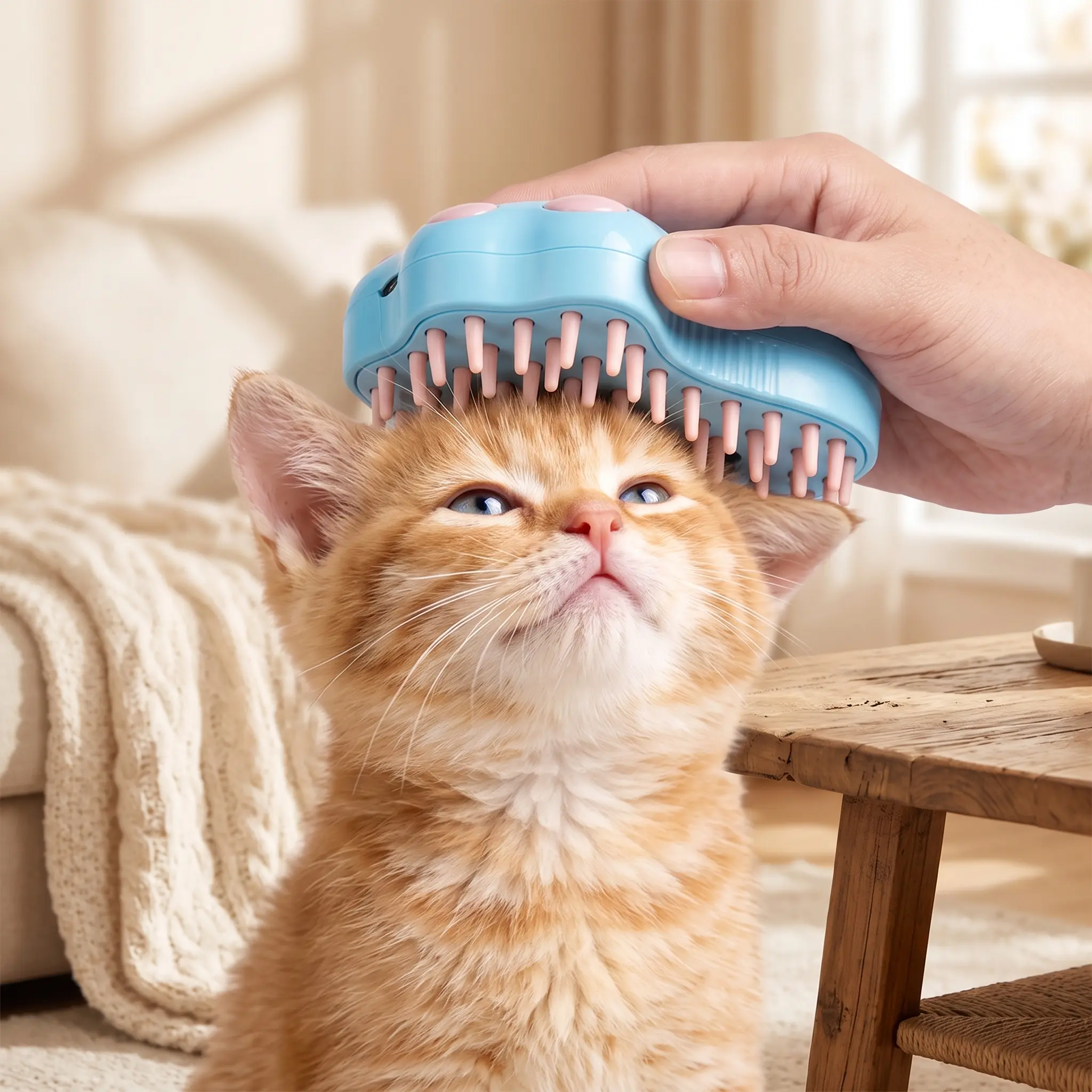 Rechargeable Steam Deshedding Brush for Dogs & Cats - Cute Paw Shape, Soft Silicone Teeth, Massage Tool with Spray, Travel-Friendly, Clean & Battery-Powered Pet Grooming Accessory