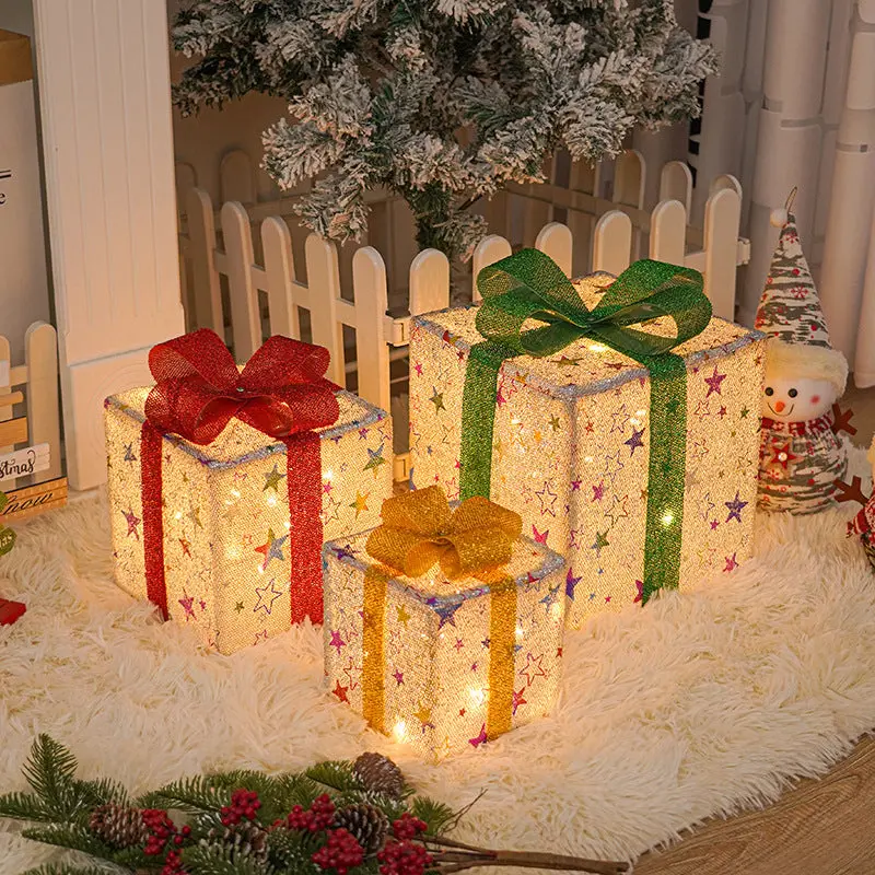 Lighted Up Outdoor Christmas Gift Box With Bow