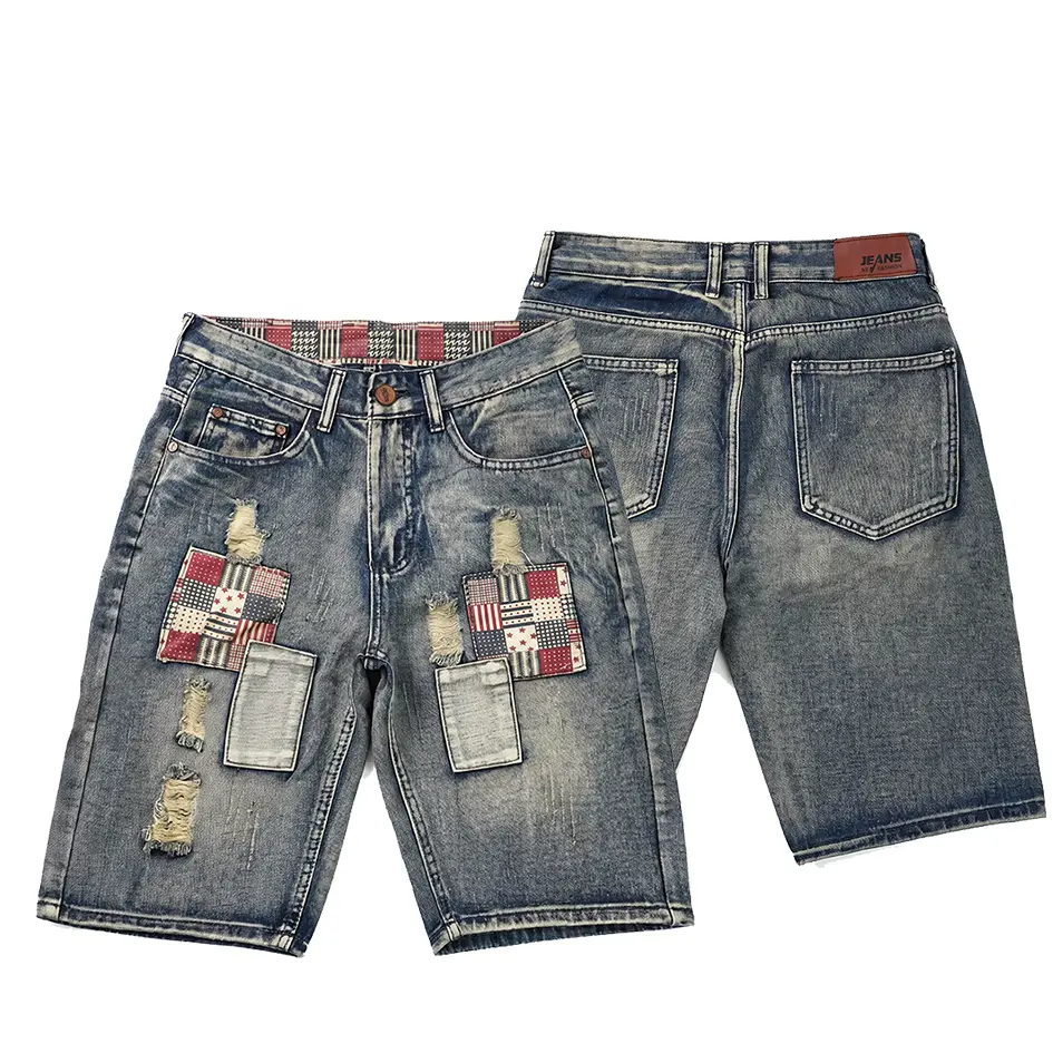 Clean Gent Men’s Summer Casual Denim Shorts, Patchwork Ripped Design, Street Fashion Loose Style, Cotton Skin-Friendly Breathable Comfortable Fabric, Versatile Men’s Bottoms, Father’s Day Gift