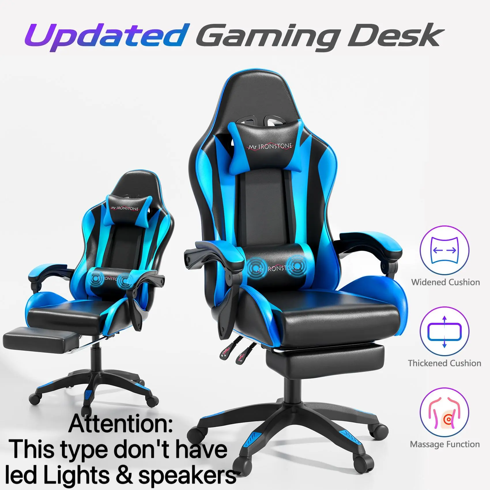 Blue (No Led Lights No Speaker, 2-Points Massage)