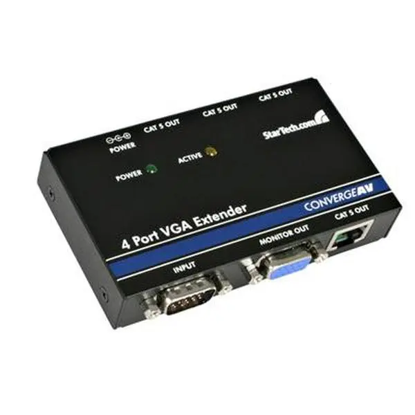 Startech ConvergeAV 4-Port Cat5 UTP VGA Extender - PoE Component, Power Adapter Compatible, 492 Ft Signal Extend Range, VGA Displays Splitter for Office Network & Computer Digital Signage Setup, 4 Port Vga Extender