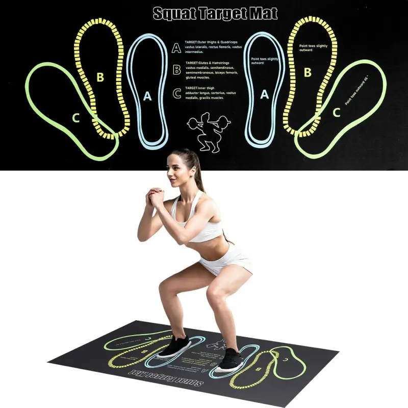 Squat Mat with Foot Position,Large Squat Target Pad 30'' X 13.8'',4mm Thickness Squat Mat Foot Positioning, Exercise Mat for Squats, Leg and Abdominal Workouts