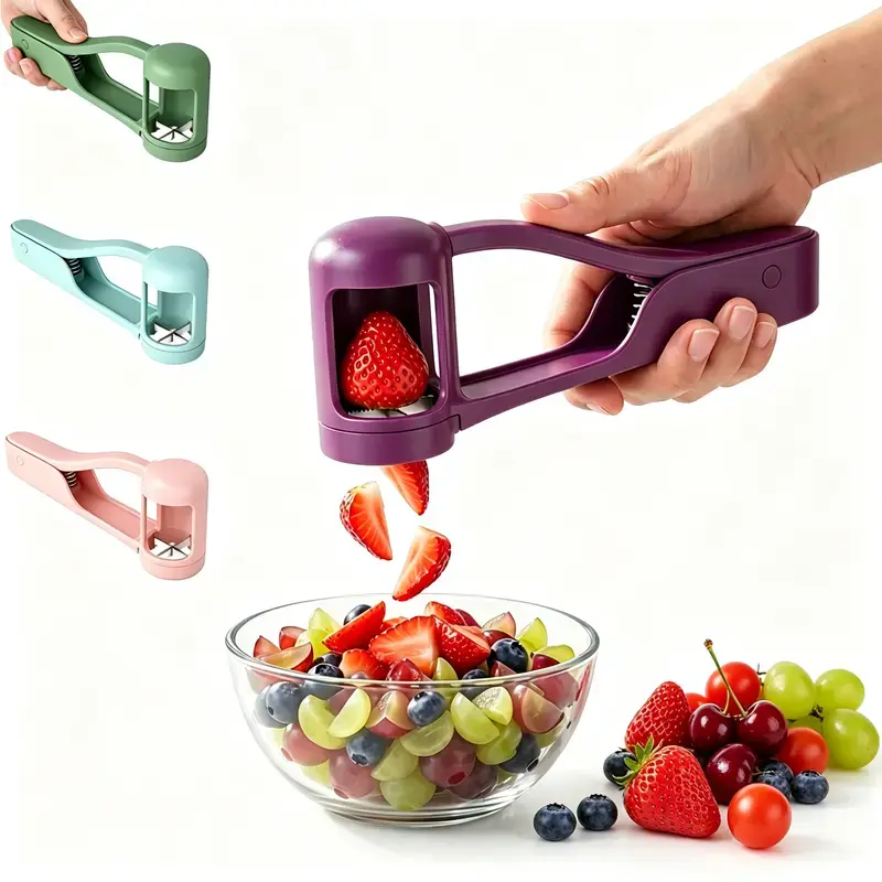 Cherry Pitter Grape Slicer for Toddlers,Grape Cherry Tomato Strawberry Cutter Quarter Slicer tool For Vegetable Fruit Salad Cake Decoration,Stainless Steel kitchen Gadget Fruit cutter(Purple/Green/Blue/Pink)
