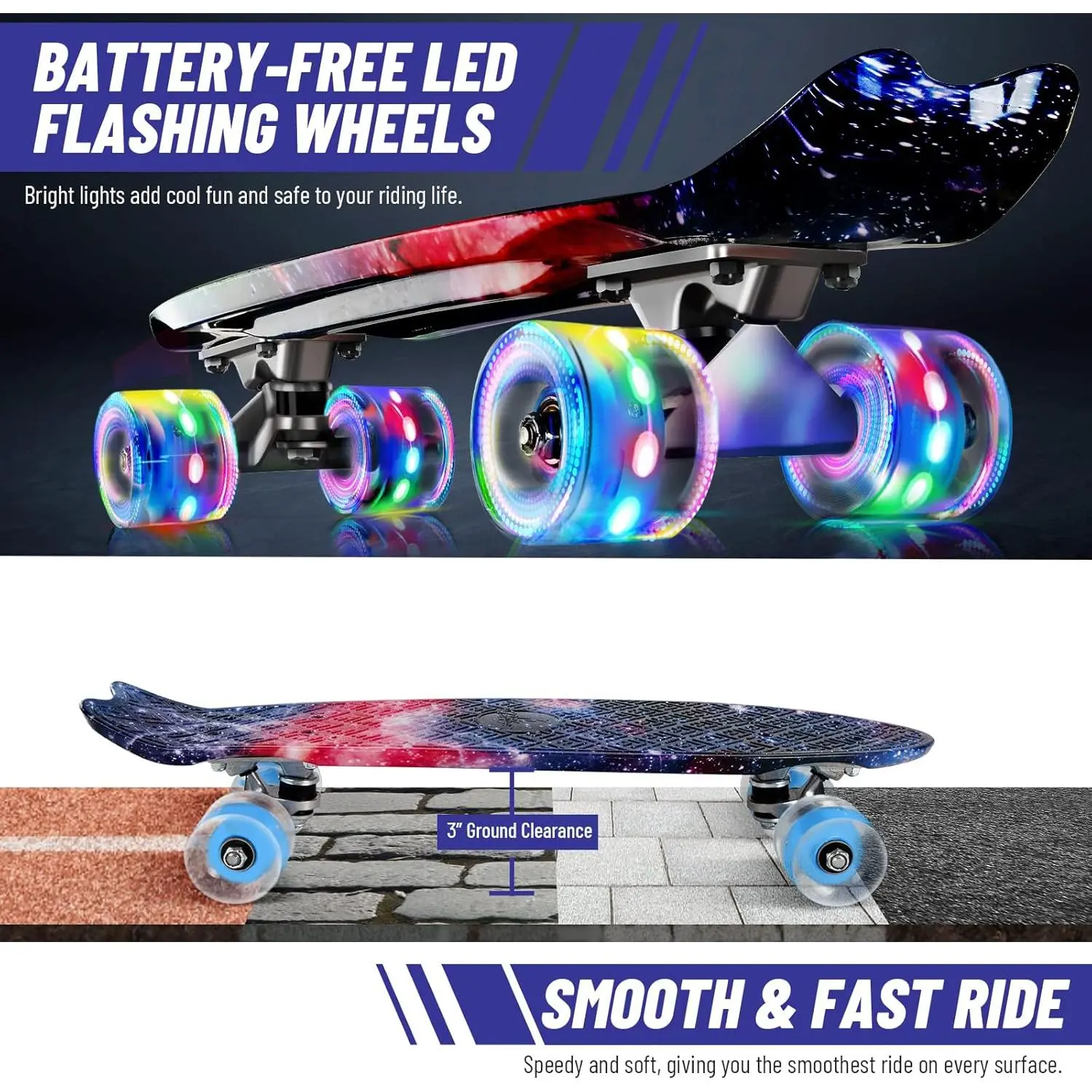 22 inch Skateboards for Kids, Cruiser Skateboard for Beginners Girls Boys Teens Adults, Mini Skateboards Classic Complete Skate Board with Skate T-Tool, Max Load 220 LBS
