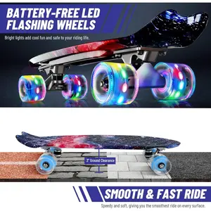 22 inch Skateboards for Kids, Cruiser Skateboard for Beginners Girls Boys Teens Adults, Mini Skateboards Classic Complete Skate Board with Skate T-Tool, Max Load 220 LBS