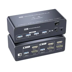 8K HDMI KVM Switch Dual Monitor 2 In 2 Out USB3.0 Keyboard Mouse Sharing Device