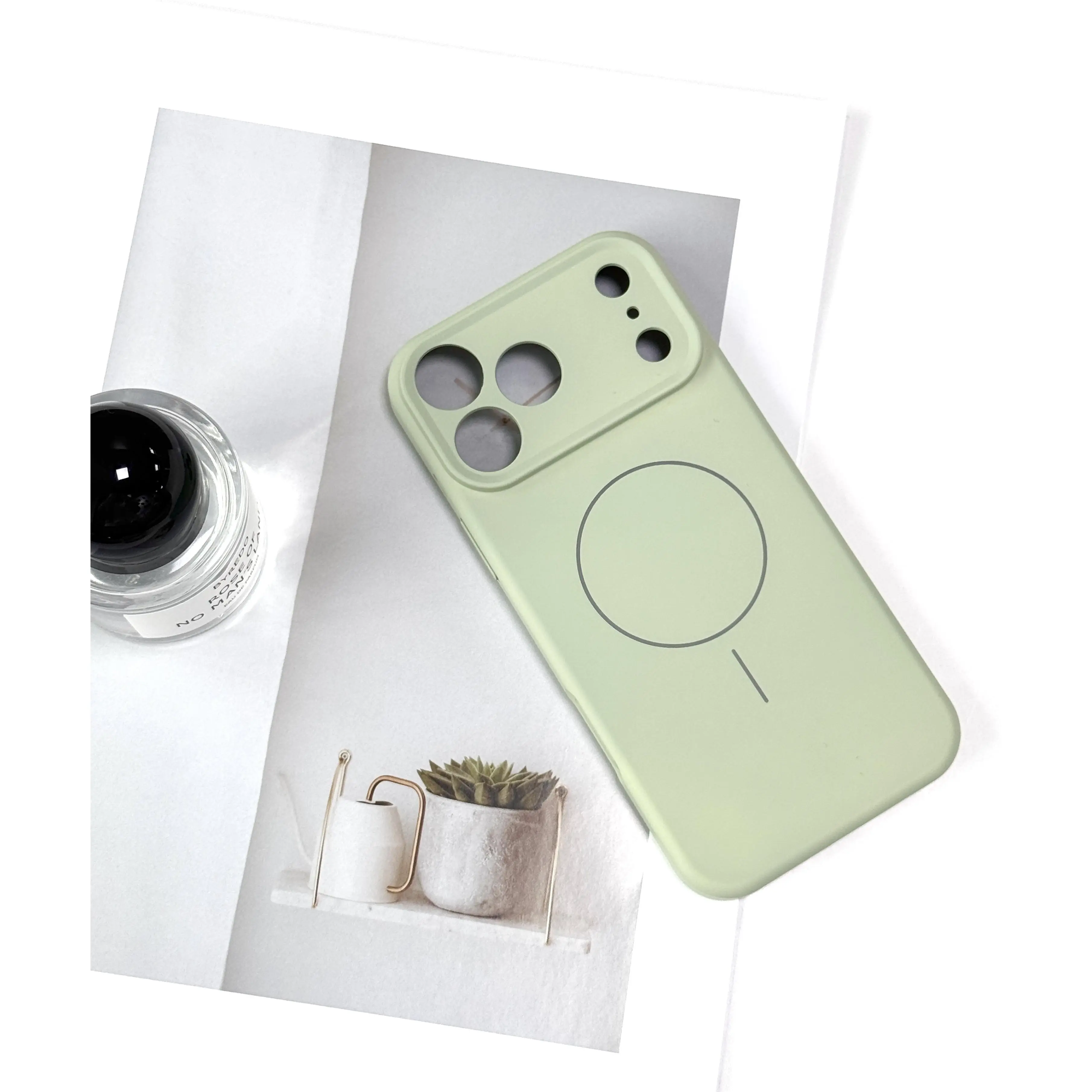 Ultra Thin Soft Silicone Phone Case, Shockproof Magnetic Magsafe Compatible Cover, Smooth Touch Feel in Sage Green for iPhone 17 16 15 14 13 12 Pro Max Plus