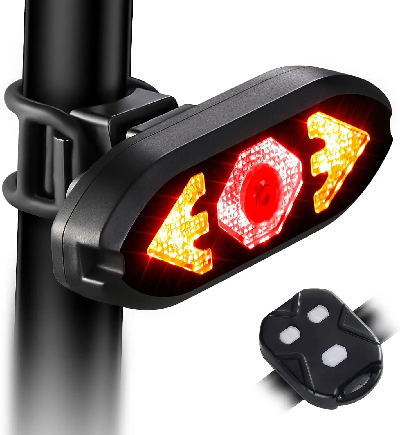 Ultra Bright Bicycle Tail Light with Wireless Controller, Waterproof, USB Rechargeable, Turn Signals, Rear Mount Seat Post Fit, Bicycle Blinker for Night Biking Safety Warning