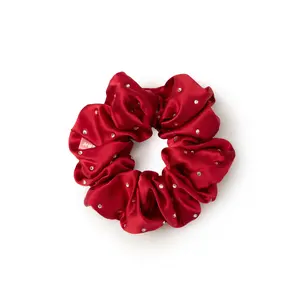 Crystal Twinkle Silk Scrunchie - Red