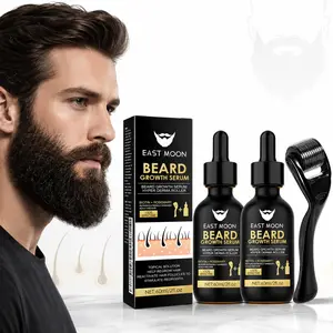 Buy 1 get 1 free  Serum, Derma Roller, And Nourishing Beard Oil—Daily Beard Care Products And Tools For Men To Achieve A Thicker, Shinier Beard. Cosmetics Set east moon beard growth daily massage special thicken blend needle facial hair longer fuller hair