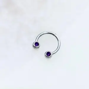 Purple Crystal Horseshoe Hoop for Septum, Daith, or Cartilage. 16G. 10mm.