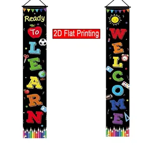 Welcome Back to School Porch Sign, Ready to Learn Door Banner, Yard Sign Banner, Party Supplies Decoration, Kindergarten Preschool Flag, 12x70.8 Inch