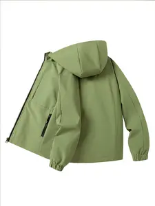 Boys' Plain Long Sleeve Hoodie Jacket, Hooded Design, Zip Pocket Detail, Casual Loose Fit, Spring & Fall Fashion
