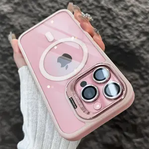 Oceantree Magnetic Case for iPhone 17 Pro Max 16 15 14 13 12 11 with Camera Lens Protector & Built-in Metal Ring Stand Compatible with MagSafe Shockproof Military-Grade Protection Acrylic Clear Casing