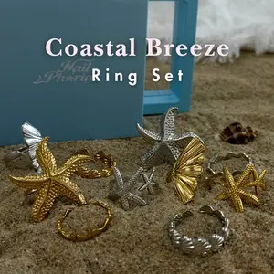 NailPhoria Summer Breeze Ring Set – Complete the Look | 5-Piece Gold/Silver-Tone Rings Everyday Versatility Adjustable
