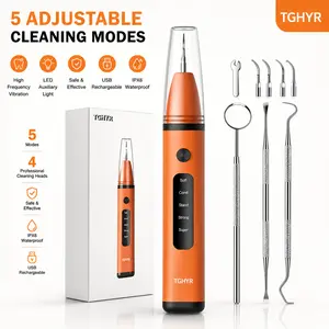 TGHYR Ultrasonic Plaque Remover for Teeth, Tartar Remover with 5 Adjustable Modes, LED Light & 4 Replacement Tips Tooth Cleaner Dental Care Kits - Rechargeable, IPX6 Waterproof for Home Use (Orange) SummerVibes outdoorfun