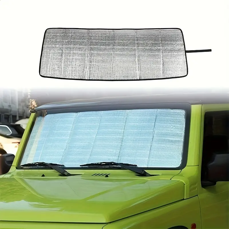 Custom-Fit Suzuki Jimny Windshield Sun Shade Cover, Foldable Front Window Sunshade for 2018-2024 Models, Reversible Silver Reflective Exterior-Black Interior, UV Protection, Heat Blocker