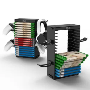 Adjustable Large Capacity Game Disc Storage Rack, CD DVD Ps5 Switch Wii Holder, Earphone Hook Included, Organize Your Media Collection