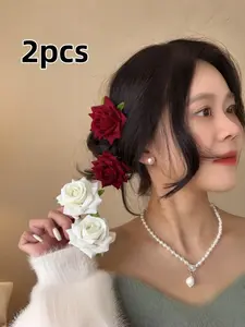 Mother's Day Gift 2 women's sweet and elegant rose hair clips, with side bangs trimmed and hairstyle design accessories at the back of the head Flower Hair Clip Hair Decor