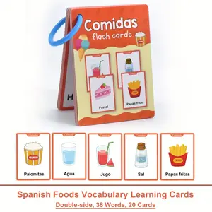 Children Learning Spanish Flashcards Set, Visual Word Cards for Food Education, Birthday Gift, Home School Kindergarten Game, Vocabulary Flashcards