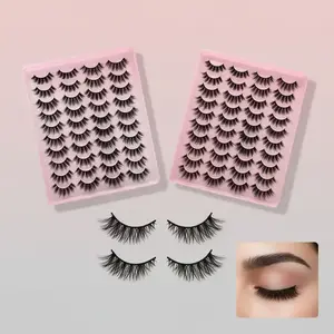 Long D Curl & Wispy Cat Eye Lash Bundle, 40 Pairs/2 Boxes Synthetic Fiber False Eyelashes, Full Volume Strip Lashes for Women and Girls