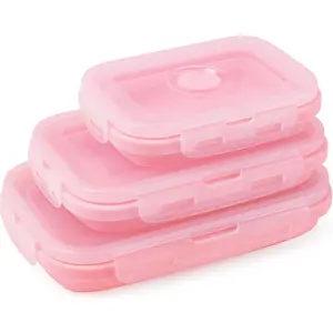 Foldable Silicone Food Storage Containers, 3-Piece Set, 350ML, 500ML, 800ML, Ideal for Meal Prep, Camping, Travel