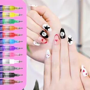 Nail Art Markers for Gel Nails 12 Colors 0.5mm Nail Art Pens Set, DiY Nail Art Marker Drawing Painting Liner Pen for Home Salon, Drawing Painting, Quickly Dry Nail Art Nail DIY Decoration