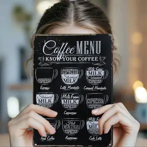 Vintage Coffee Menu Metal Sign, Retro Coffee Bar Wall Decor, Suitable for Cafes, Kitchens, Home, Stylish and Durable Design
