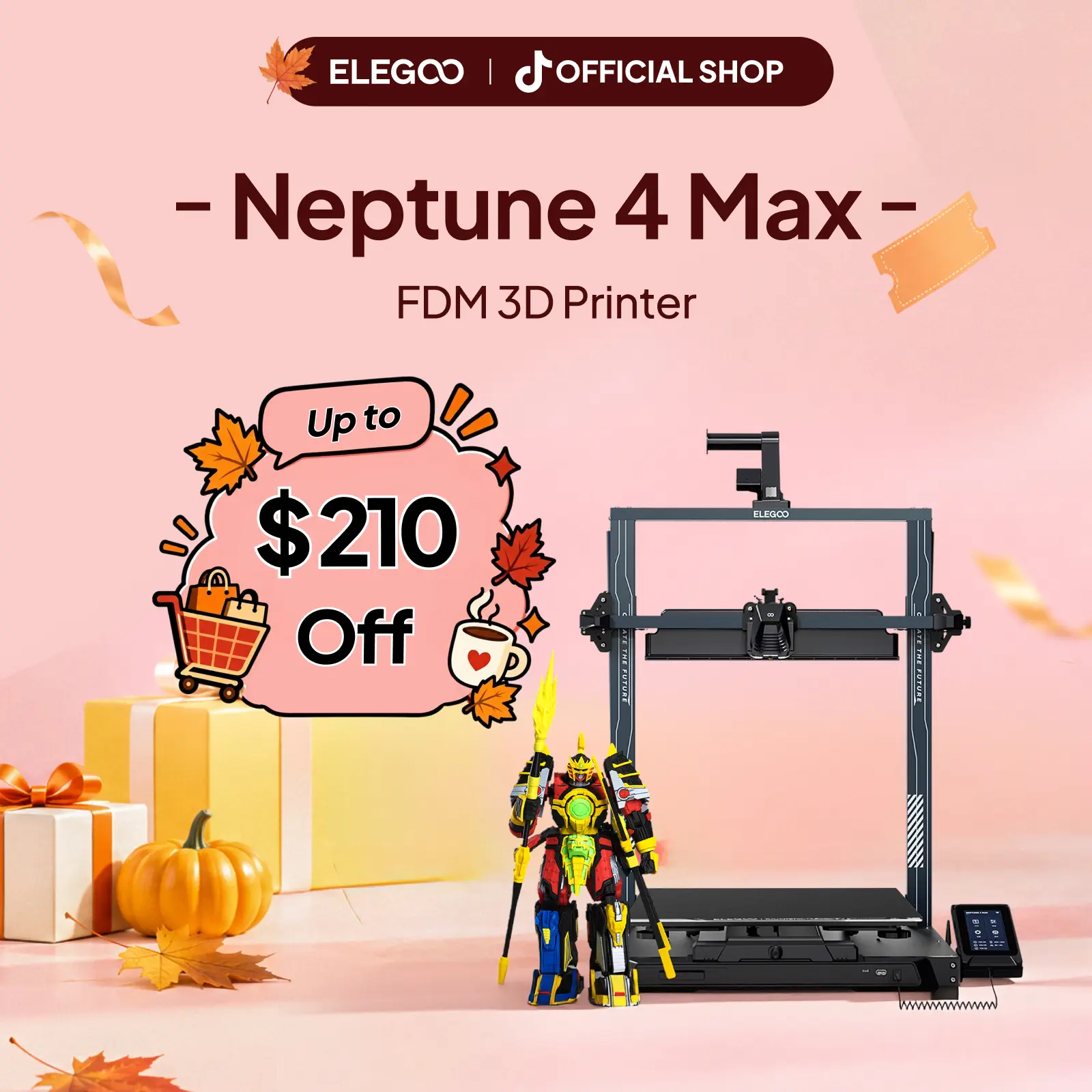 ELEGOO Neptune 4 Max 3D Printer - 500mm/s Fast Printing Speed, 300°C High-Temp Nozzle, Auto Leveling, Direct Drive Extruder, 420x420x480mm Large Build Volume, TPU Compatible, No WiFi/LAN (Computers & Office 3D Printing Supplies), Nylon tiktokshopbacktosch