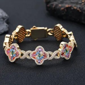 Light luxury style colorful zircon four-leaf clover bracelet, high-end niche design, the first choice for gifts
