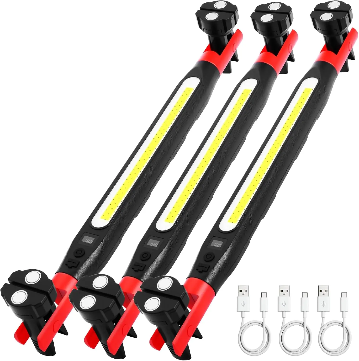 3-PACK Magnetic Work Light , Rechargeable LED Flood Light with 180° Rotating Head & 360° Hooks, IP65 Waterproof Shatterproof Portable Spotlight for Camping, Emergency, Car Repair, Jobsite