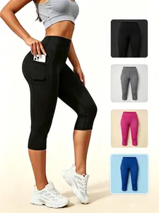 Women's Capri Pants, High Waisted Mixed Color Cropped Pants (Black, Red, Grey, Blue), Tummy Control Firm Fit, Breathable